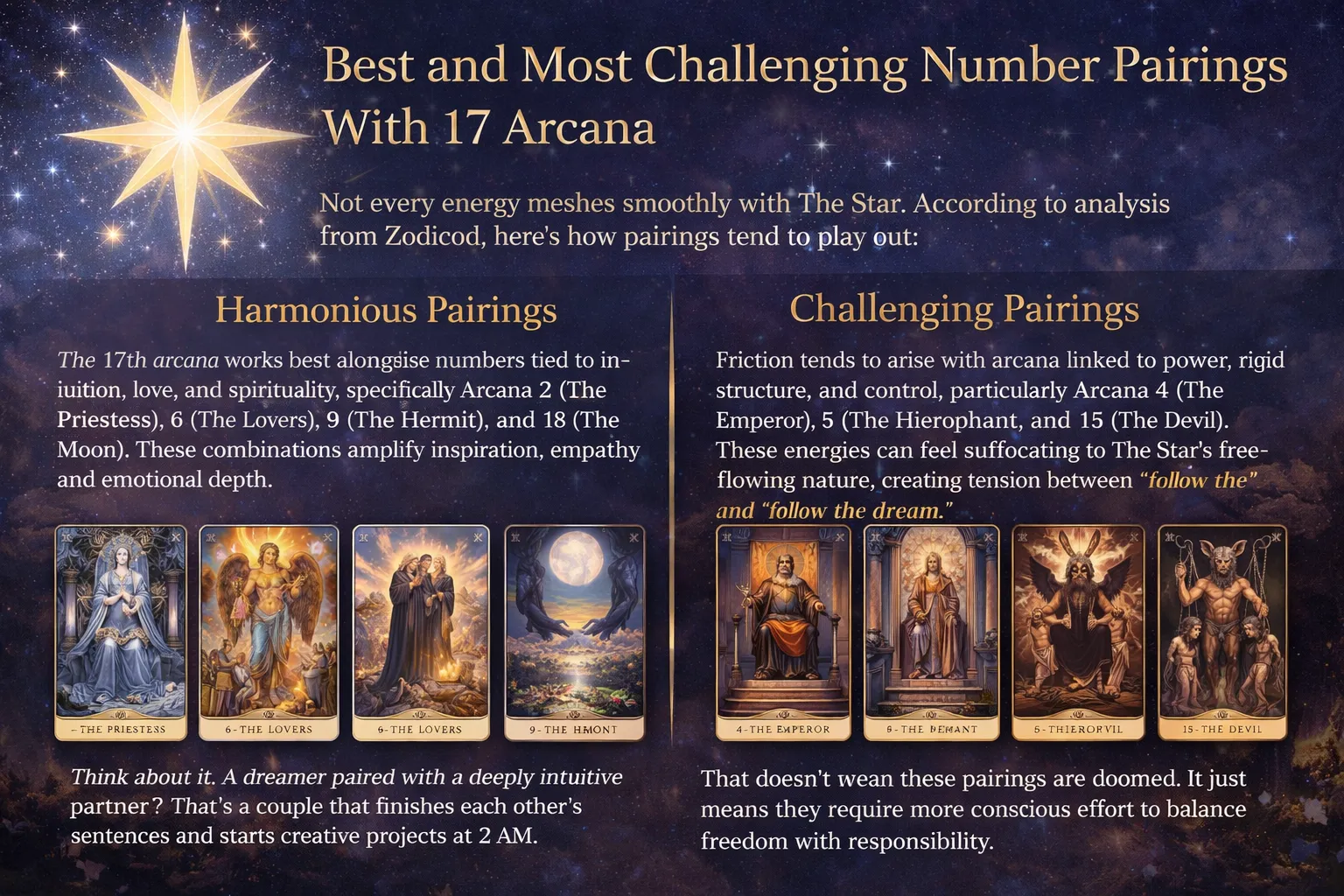 Best and Most Challenging Number Pairings With 17 Arcana